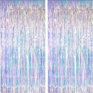 Iridescent Party Tinsel Fringe Backdrop Decorations - Holographic Foil Streamers